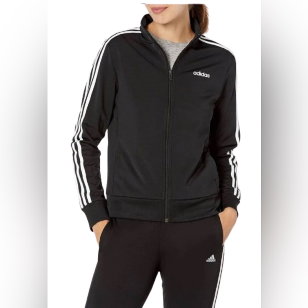 adidas Women’s Track Jacket Full Zip 3 Stripe Black Large